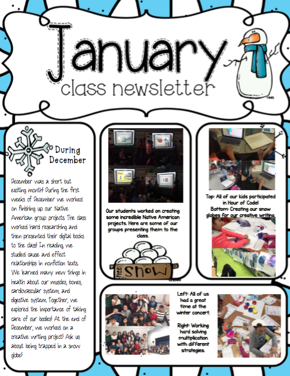 January Newsletter - Ms. Ninow's 3rd Grade Class