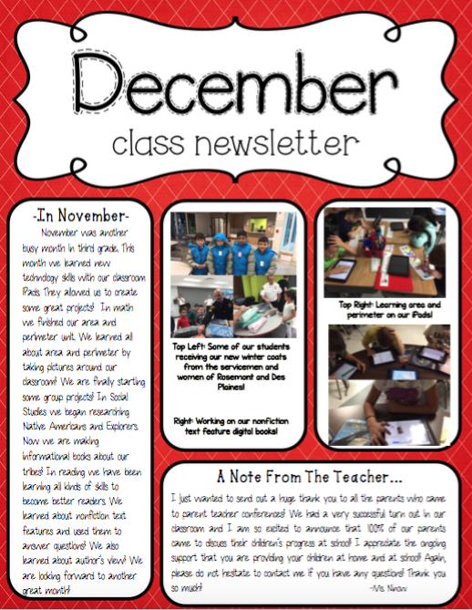 Classroom Newsletter - Ms. Ninow's 3rd Grade Class
